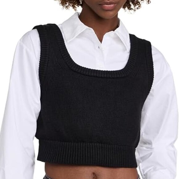 Express Studio Athletic Bodycon Black Crop Top - Size M - Picture 1 of 7